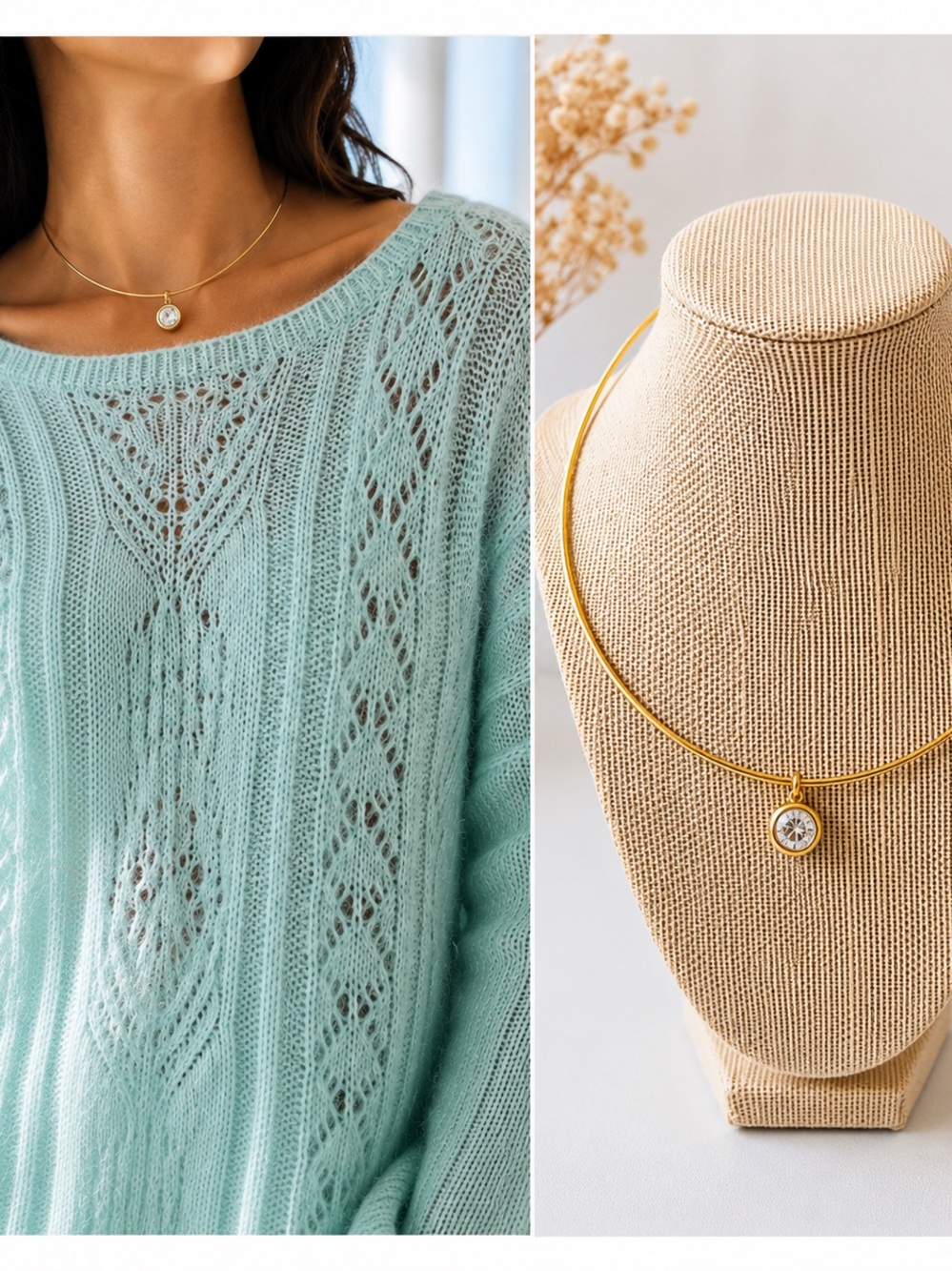 Anthropologie Long Sleeve Pointelle oversized Sweater Sz S + Anthro Necklace NWT